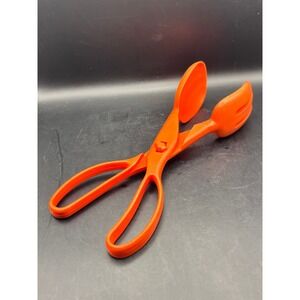 Vtg MCM Orange‎ Plastic Tongs Server Salad Serving Set Kitchen Utensil Tool 11"